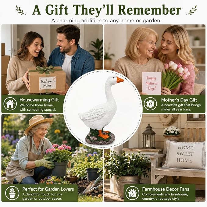 23 Inch Porch Goose Statue, Large White Resin Goose Outdoor Garden Decor with Realistic Feather Details - Indoor Outdoor Yard Lawn Patio Decoration, Perfect Housewarming Gift (23 Inch)