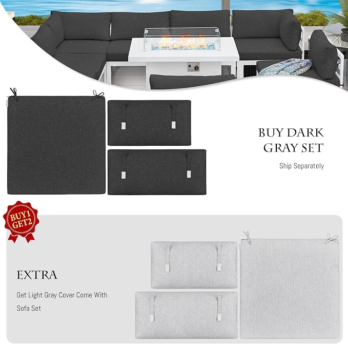 BULEXYARD 9 Piece Modern Aluminum Patio Furniture Set with Fire Pit Table, 500 lbs Heavy Duty Outdoor Sectional Sofa, 29" Deep Wide Oversized Seating Conversation Couch for Garden Exterior, Dark Gray