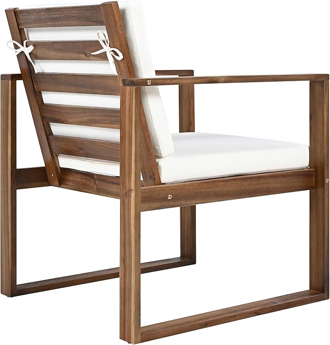 7 Piece Outdoor Patio Dining Set, Patio Table and 6 Armchairs Set with Umbrella Hole and Removable Cushion, All-Weather Acacia Wood Patio Furniture Set for Garden Backyard Lawn (Brushed Mocha)