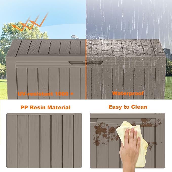 Resin Deck Box Outdoor Storage Box Waterproof for Patio Furniture,Outdoor Cushions,Garden Tools and Pool Supplies (Grey, 85 Gallon)