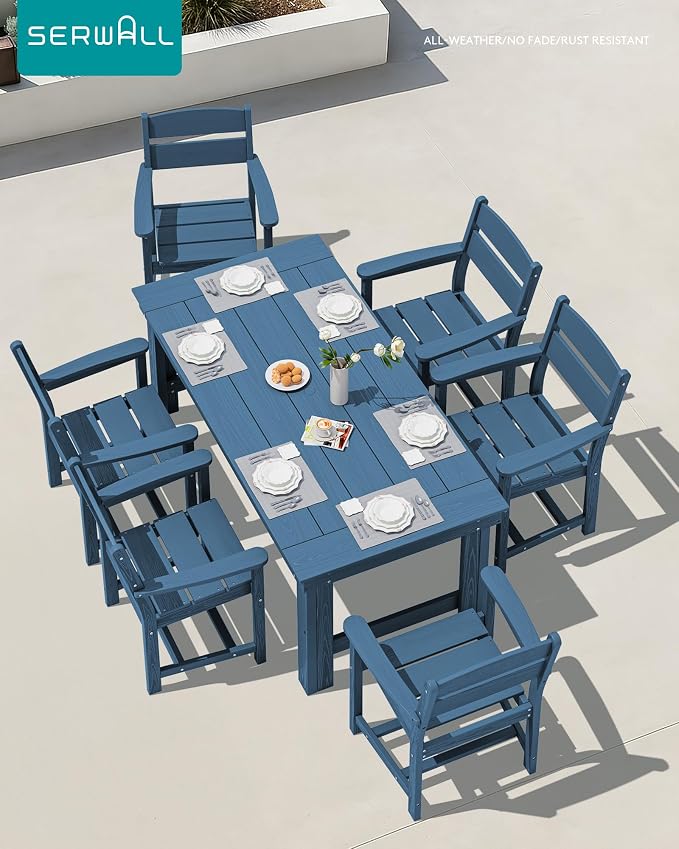 SERWALL HDPE Outdoor Dining Table and Chairs Set for 4 | with Oversized Chair Seat