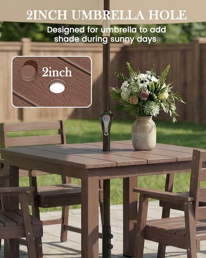 LOUNZY 5 Piece Patio Dining Set for 4, HDPE Outdoor Dining Furniture, Brown | 4 person patio set, eco-friendly HDPE, Space-saving heat resistant surface, family friendly outdoor dining solution