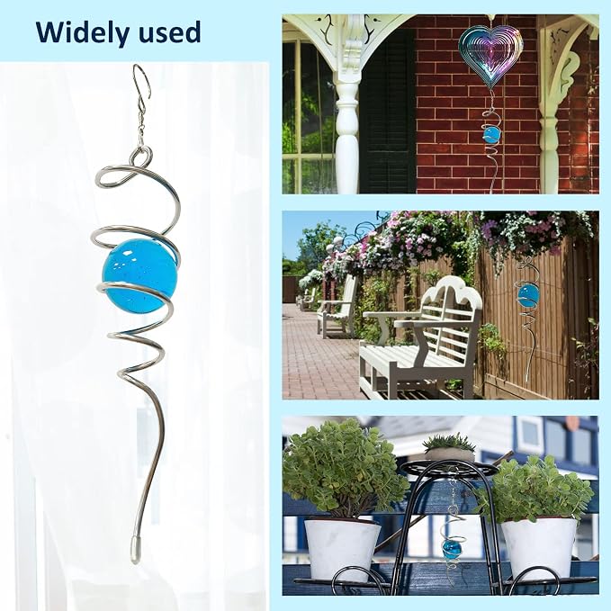 Aoedelyart Gazing Ball Spiral Decorative Wind Spinner Tail with Blue Glass Orb,Wind Spinner Spiral Stabilizer,Hanging Visual Illusion in Spinning Yard Art Decor,Indoor Outdoor Garden Decoration-13 in