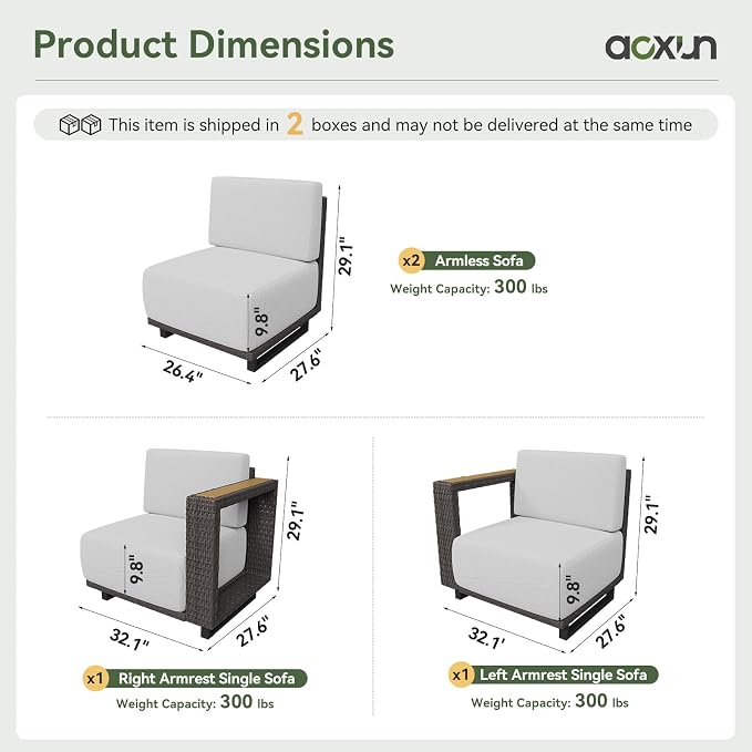 Aoxun Patio Furniture Set, 4 Piece Outdoor Wicker Sectional Sofa Set, All-Weather Rattan with 10'' Ultra-Thick Cushions, Outdoor Conversation Set for Backyard, Poolside and Garden, Brown/Light Gray