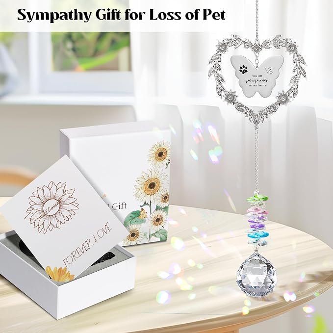 Pet Memorial Gifts for Dogs, Pet Sympathy Suncatcher for Loss of Cat Dog | Dogs Remembrance Crystal Ornament, In Memory of Dog Window Decoration, Unique Heart Shaped Dog Passing Away Gifts