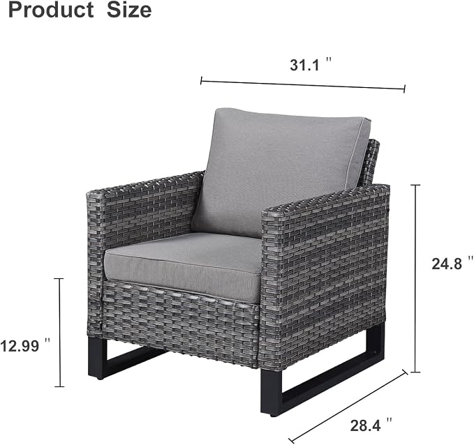 HUMMUH Outdoor Chairs PE Wicker Patio Dining Chairs Set of 2 High Back Metal Frame Porch Chairs with 4 inch Seat Cushions