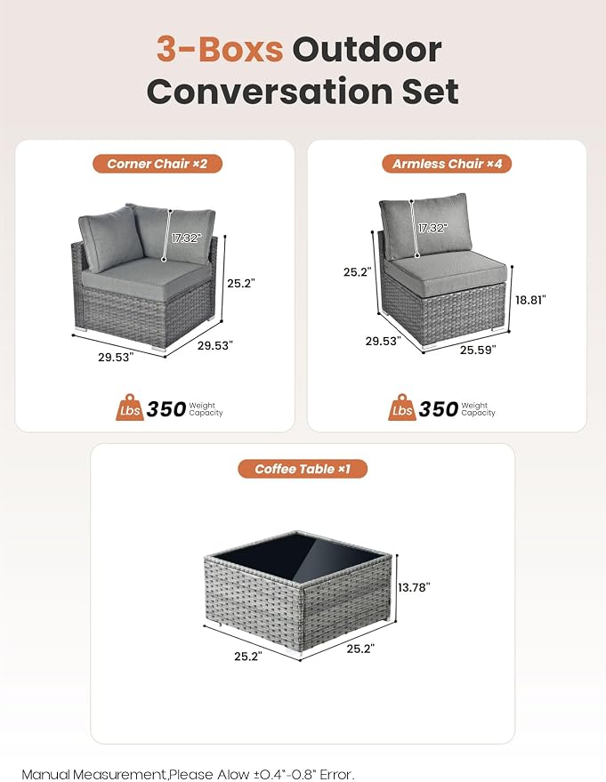ovios Outdoor 5 Piece Coversation Set with Coffee Table,Sectional Patio Furniture Set with All-Weather Wicker Sofa,Modern Outside Couch for Balcony Backyard Pool, Dark Grey