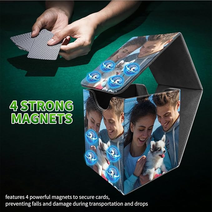 Customized Card Deck Box for MTG, Personalized Card Storage Case Fits 120+ Sleeved Cards, Premium Leather TCG Box with Strong Magnetic Closure for Magic, CCG, PTCG, Baseball Cards