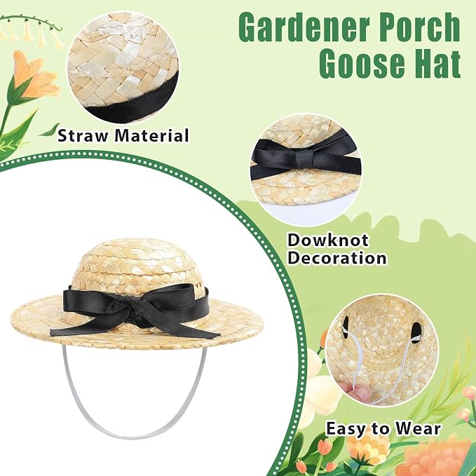 GJL Gardener Porch Goose Outfit Fits 23 Inch Cement Plastic Goose Statue, 2-Piece Porch Goose Clothes with Hat, Tools, Scarf, Watering Can & Flower Pot Design for Spring Summer Garden Yard Lawn Decor
