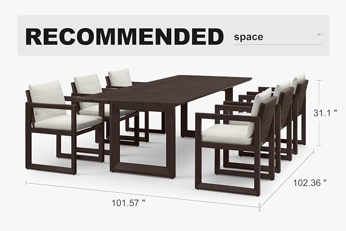 PURPLE LEAF 7-piece Outdoor Dining Set Aluminum Luxury Patio Furniture Table and Chairs Set with Removable Thick Cushion Rectangular Patio Dining Sets for Small Backyard Garden Porch Deck, Bronze