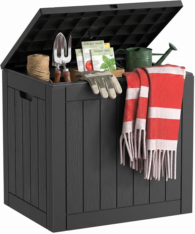 34 Gallon Outdoor Storage Box, Resin Deck Boxes Waterproof, Indoor Outdoor Bin for Package Delivery, Patio Cushions, Gardening Tools, Lockable, UV Resistant (Black)
