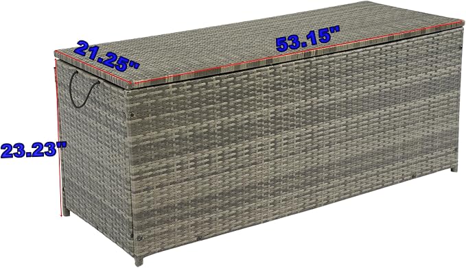 220 Gallon Patio Storage Box, Outdoor Wicker Storage Box with Waterproof Lining Bag and Lid, Storage Bin for indoor, outdoor, deck, garden, patio, porch, poolside (113 Gallon)