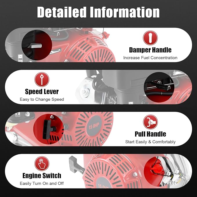 420CC 15Hp Gasoline Engine, 9700W Mini Bike Engine Pull Start Air Cooling Go Kart Motor 4-Stroke Small Gas Engine 3000-3600Rpm for Water Pumps, Vibrators, Generators with 1.72 Gallons Fuel Tank