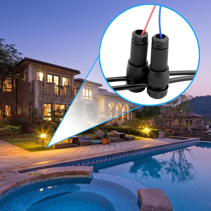 iCreating 46Pack Low Voltage Wire Connector DC 12V, Landscape Lighting Connectors Waterproof for 12/2 14/2 Gauge Cable Landscape Wire Connector for Path Lights Spotlights In-Ground Lights