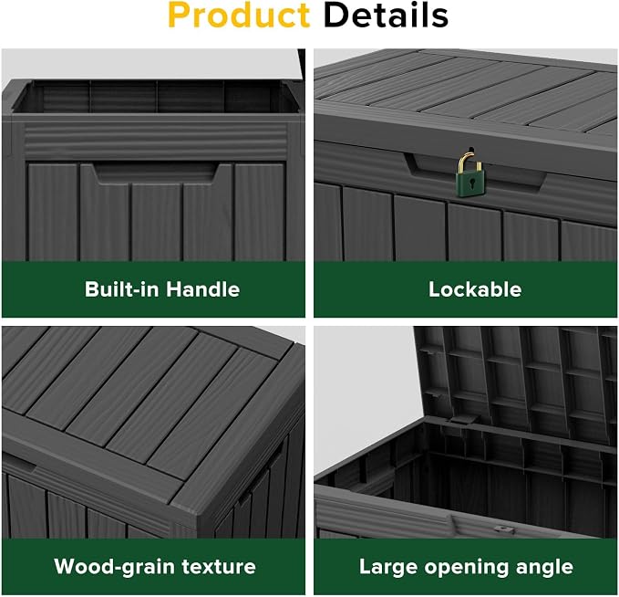 Outdoor Storage Box, 50 Gallon Waterproof Deck Box, Snap-Together Storage Bin for Chair Cushions, Porch Throw Pillows, Lockable Small Coffee Table Ottoman, Patio Garden, Black