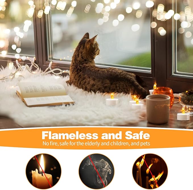 KOABY 24 Pack Warm Yellow LED Tea Lights, Last 100H+, Flickering Flameless Battery Operated Tea Lights for Decor