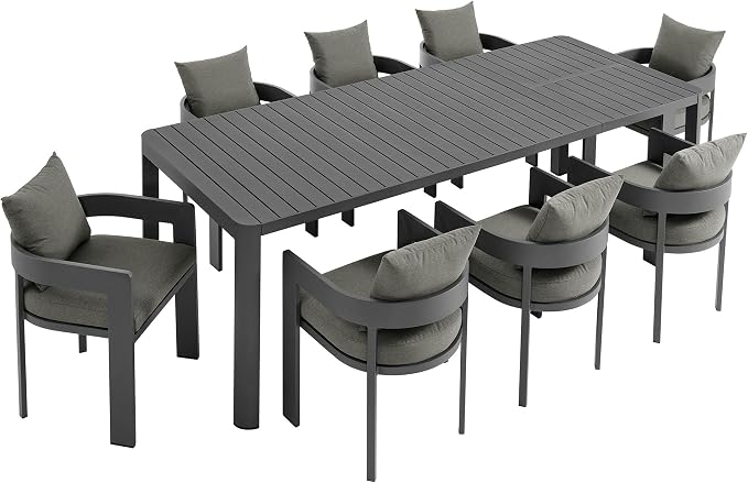 Modway Tahoe Aluminum 9-Piece Patio Dining Set in Gray Charcoal