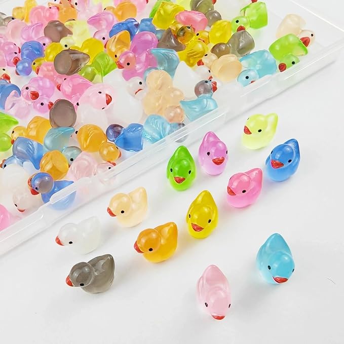 120PCS Mini Luminous Resin Ducks 12 Colors | Tiny Colorful Resin Ducks, Miniature Little Plastic Animal Figures for Micro Landscape Fish Tank Garden Dollhouse DIY Decor