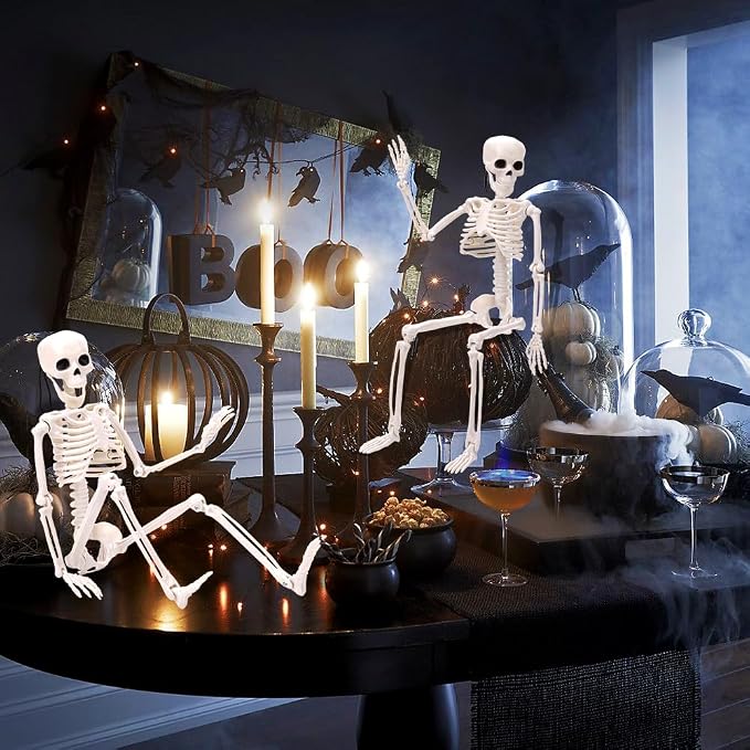 XIMISHOP 2pcs Skeleton Halloween Decoration, 16” Full Body Posable Hanging Plastic Decoration with Movable Joints for Indoor Outdoor