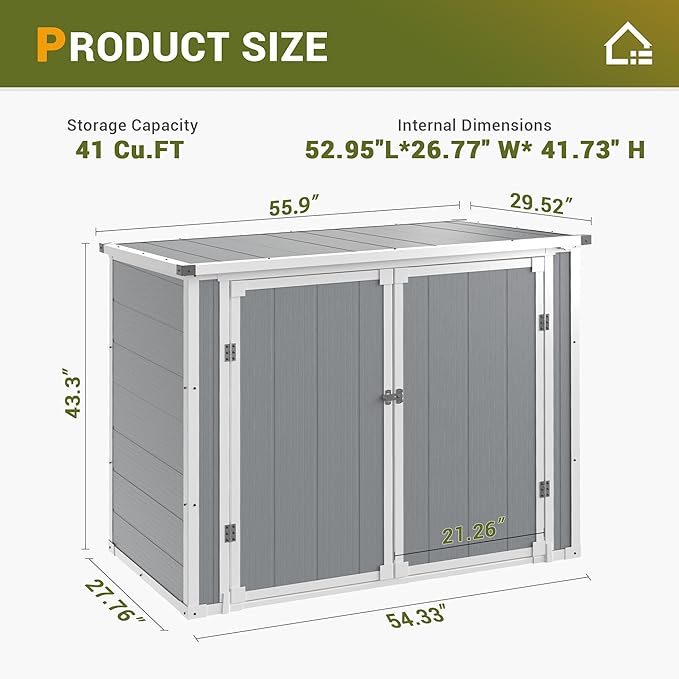 Storage Shed Outdoor Resin Shed Plastic Garden Shed with Floor Waterproof Horizontal Storage Deck Box Outside Storage Container with Lockable Door for Patio