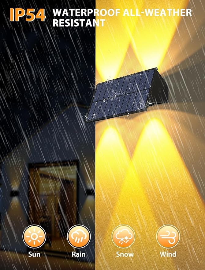 Solar Fence Lights,16Pack Solar Lights Outdoor Warm White Up & Down Solar Wall Lights Waterproof 100 Lumens Dusk to Dawn Solar Powered Fence Light for Outside /Backyard/Pool/Railing/Patio/Porch/Step