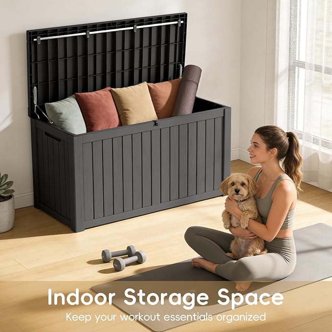 LubanNese Outdoor Storage Box, Waterproof Deck Box, Outdoor Patio Storage Bin, Weatherproof (Black, 180 Gallon)