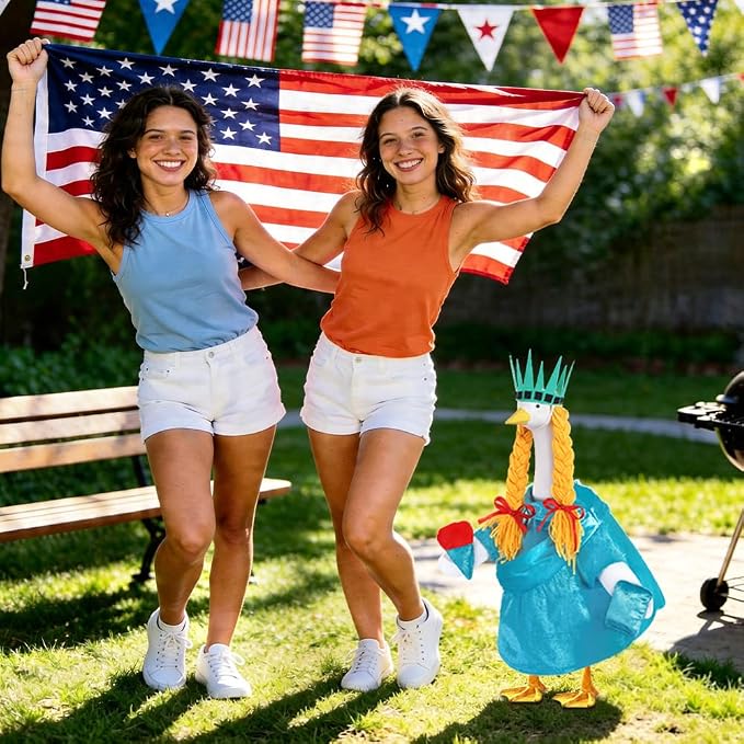 Celltestria 4th of July Goose Outfits Statue of Liberty Porch Goose Costume Independence Day Patriotic Goose Clothes for 23" Geese Outdoor Patio Yard Lawn Garden Decoration