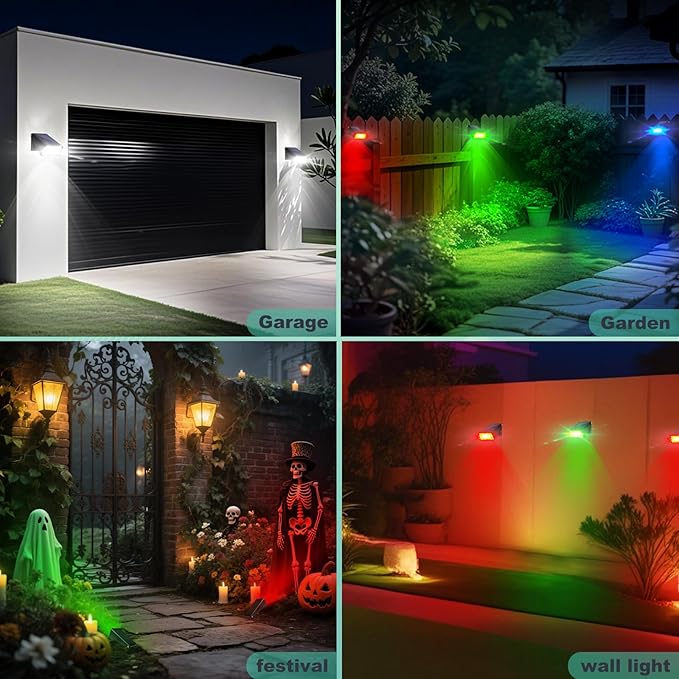 Solar Outdoor Lights for Father's Day Mother's Day 4th of July Decor, RGBW Color Changing Dusk to Dawn Solar Fence Patio Lights, 90° Adjust LED Garden Lights for Backyard Decor, 8-Pack