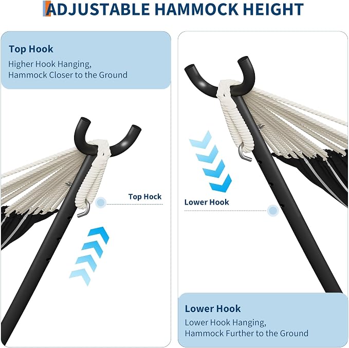 Heavy Duty Double Hammock with Steel Stand – 2 Person, 450lbs Capacity, Portable for Indoor Outdoor Use, Space-Saving with Carry Bag, Garden, Patio, Camping, White Agate