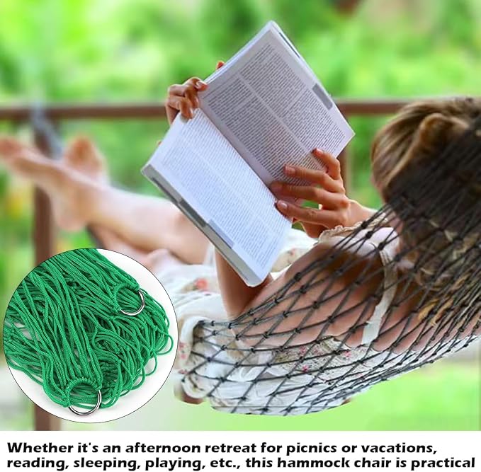Swing Hanging Rope Hammock, Nylon Hanging Hammock, Sleeping Net Bed for Outdoor Camping (Green)