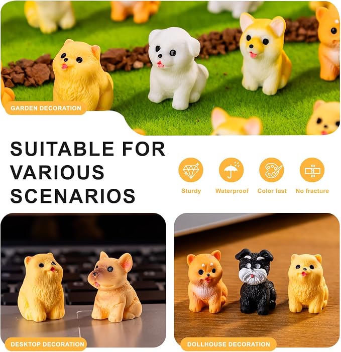 72 pcs Mini Resin Dog Many Styles Variety Tiny Animals Figures Miniature Little Small Animal Figurines Bulk for Micro Fairy Garden Landscape Accessories Hide Crafts Decor Aquarium