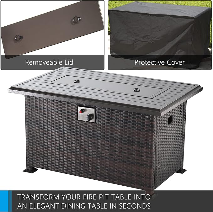Outdoor Patio Furniture Set with Fire Pit Table, 15 Pieces Outdoor Furniture Set Patio Sectional Sofa w/43in Propane Fire Pit, PE Wicker Rattan Patio Conversation Sets - Gery.