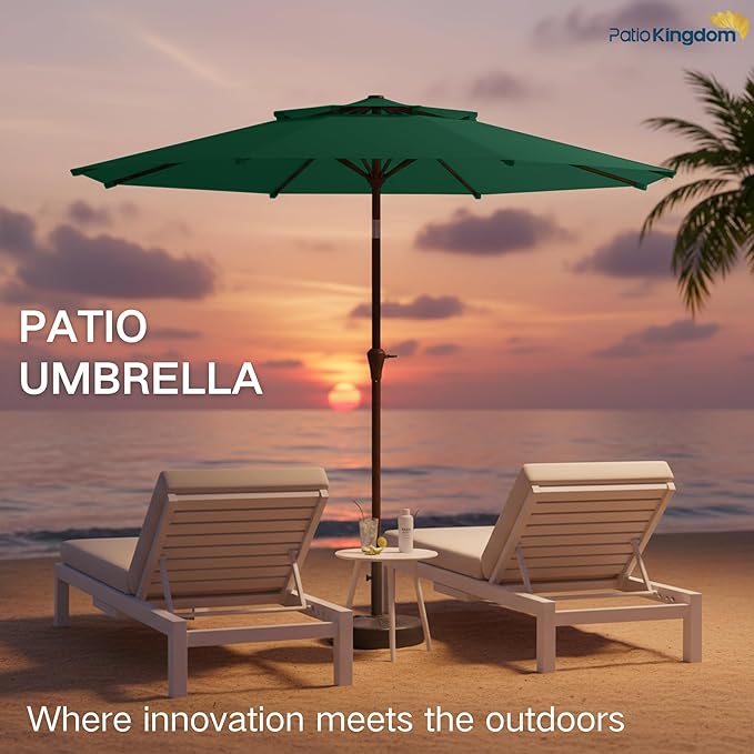 9FT Patio Umbrella 2-Tier Outdoor Market Table Umbrella with Push-Button Tilt & Crank | UPF 50+ & Waterproof for Backyard,Garden,Pool,Deck(Dark Green)