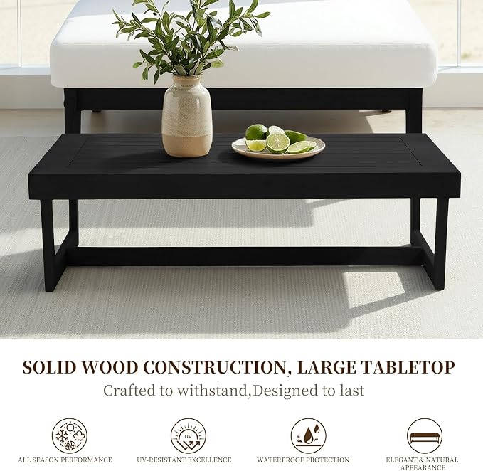 3 Pieces Patio Furniture Sets, Black Wood Outdoor Sectional Furniture with Coffee Table, 5 Seats Patio Sofa Couch Conversation Set for Backyard Deck - Gray