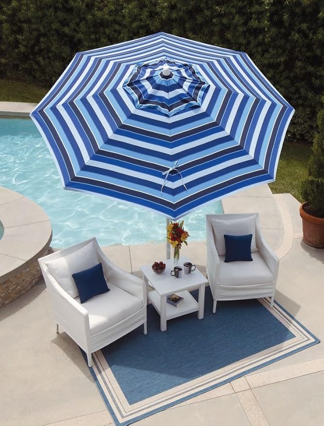 Treasure Garden 9-Foot Patio Umbrella - Outdoor Furniture Market Umbrella – Auto Tilt – Bronze Aluminum Frame (Obravia, Khaki)