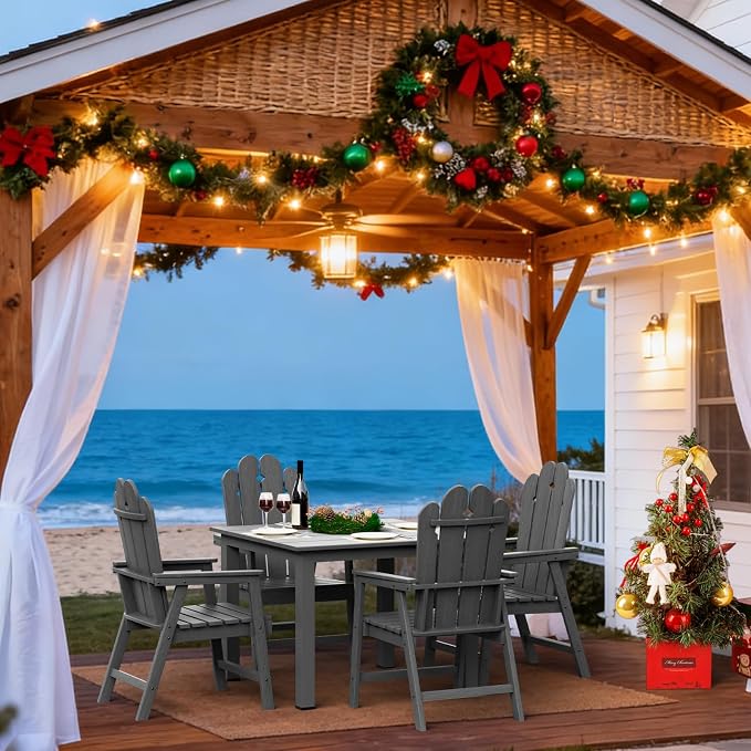 5 Piece Outdoor Table and Chairs Set, HDPE Weather Resistant, Gray | 4 seat HDPE patio dining set,high back fade resistant and waterproof, easy clean, ideal for small outdoor spaces