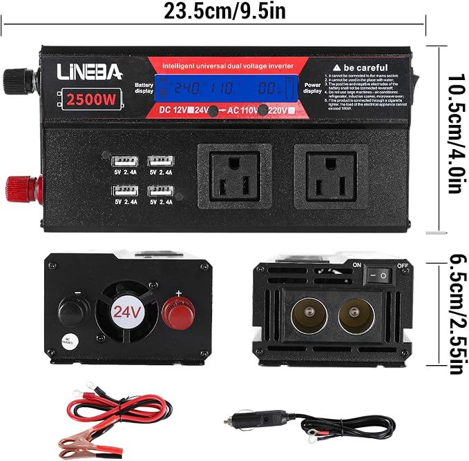 2500 Watt Power Inverter with LED Display,Dual AC Outlets,4 USB Port, 24V DC to 110V AC Converter Car Power Inverter for Car, RV, Truck, Off Grid Solar System, Camping