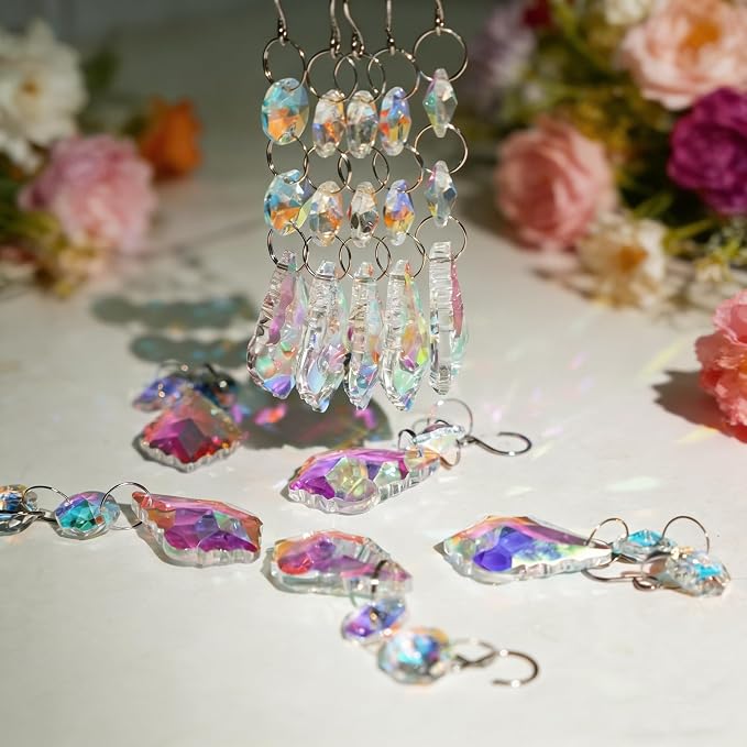 10pcs Crystal Sun Catcher Hanging AB Color Crystals Prisms for Lamps Decor | Crystal Sun Catcher, 38mm Hanging Crystal, Chandelier Parts, Prism Pendants with Hook, Crystal Christmas Ornaments Home Decor