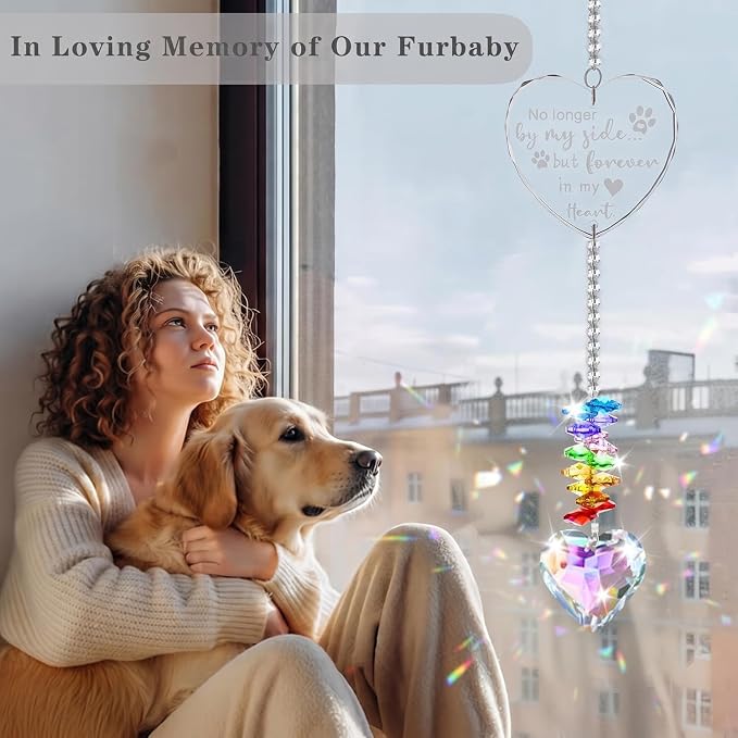 Dog Memorial Gifts for Loss of Dog, K9 Pet Memorial Crystal Suncatcher, Pet Sympathy Loss Passing Away Remembrance Bereavement Gift (Color-Heart)
