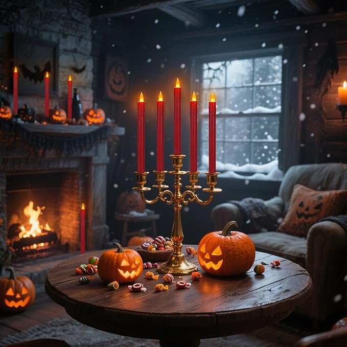 wemarry 6 Pcs Burgundy Flameless Taper Candles with Remote, 10" White Battery Operated Led Candlesticks with Flickering 3D Flame, Fake Taper Candles for Halloween Anniversaries Dinner Home Décor