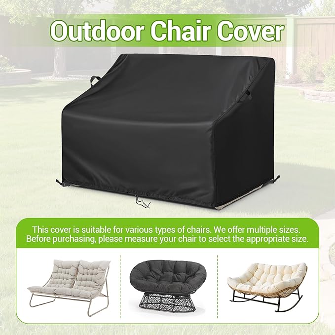 Kasla Patio Chair Cover, Waterproof Heavy Duty Cover for Outdoor Rocking Chair & Papasan Chair & Rattan Wicker Chair & Swivel Chair & Dining Chair & Outdoor Sofa (Black, Custom Cover)