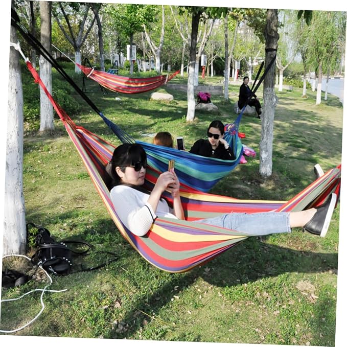 Abaodam Double Thickened Canvas Outdoor Hammock Swing Sleeping Bed with Two Bind Ropes and Carry Bag Heavy Duty Red Double Person Portable Hanging Sleeping Bed for Camping Travel
