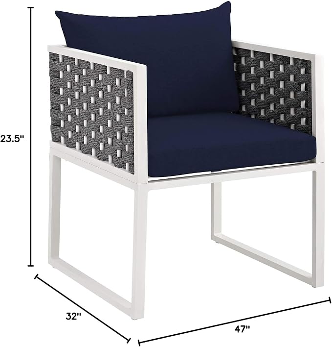 Modway Stance Outdoor Patio Aluminum Set of 2 Dining Armchair in White Navy