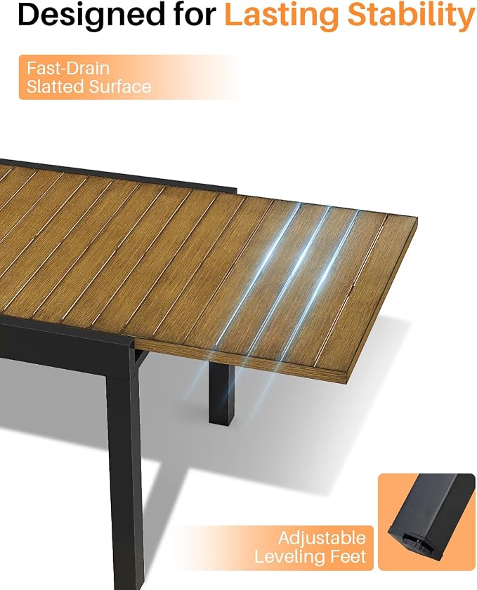9-Piece Outdoor Dining Set, Never-Rust Aluminum Extendable Dining Table Set, Expandable Dining Table and 8 Double-Layer Textilene Dining Chairs, Patio Dining Set for Porch, Yard, Deck, Teak