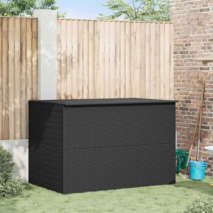 Outdoor Storage Box, PE Rattan Garden Deck Bin with Powder-Coated Steel Frame, Large Weather-Resistant Organizer for Patio, Balcony and Garage, Black