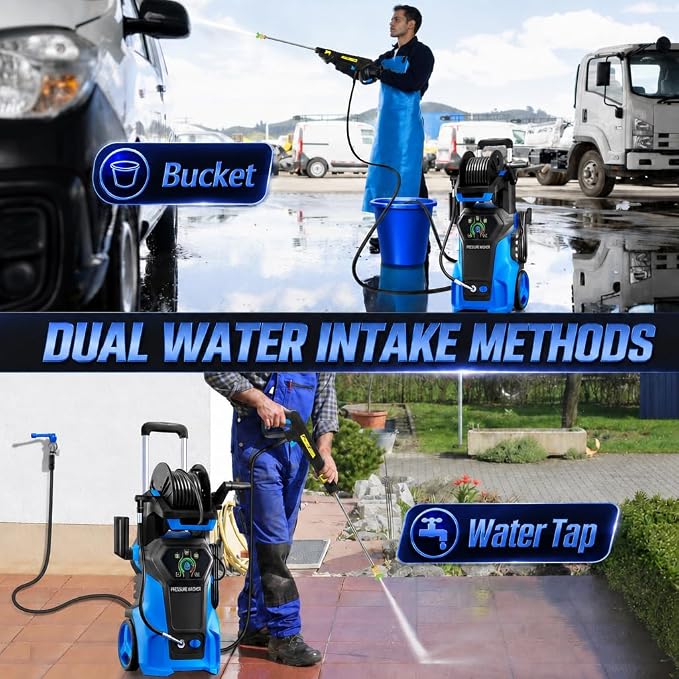 ๐๐๐๐๐๐๐ ๐๐ซ๐๐ฌ๐ฌ๐ฎ๐ซ๐ ๐๐๐ฌ๐ก๐๐ซ Cleaner, Portable Car Washer with 4 Quick Connect Nozzles, Foam Cannon (Blue)