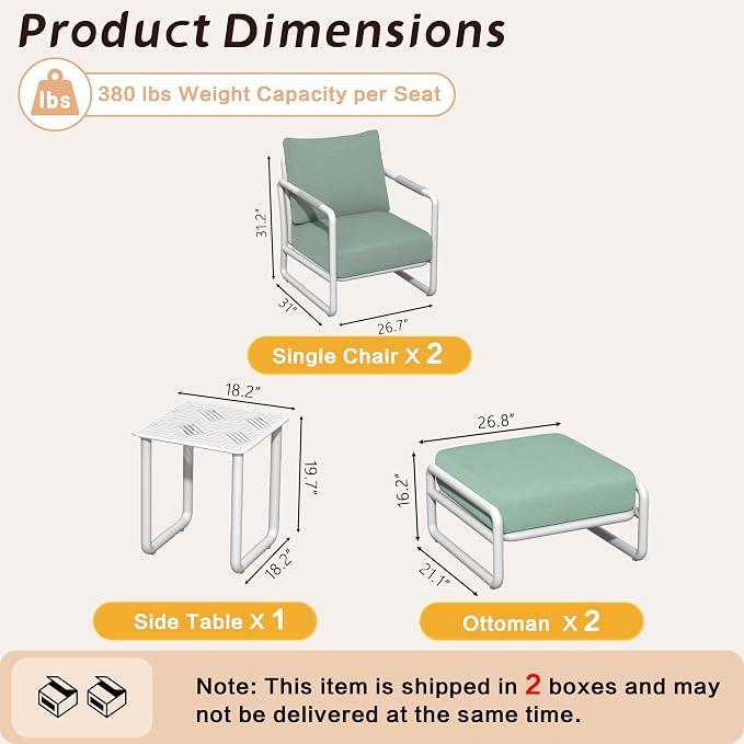 All-Weather 2-Seat Aluminum Patio Set with Ottomans, Outdoor Conversation Sofa with 6.5" Thick Olefin Cushions, Rust-Resistant for Pool, Garden, Backyard (White)
