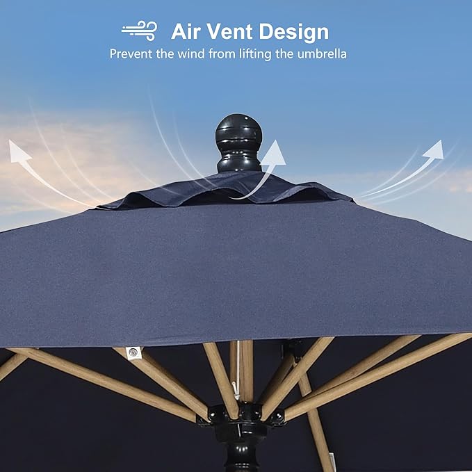 PURPLE LEAF 6' x 9' Patio Umbrella with Base Market Umbrella Rectangular Outdoor Umbrella with Push Button Tilt & Crank and 8 Ribs Aluminum Table Umbrella for Pool Backyard Beach, Navy Blue