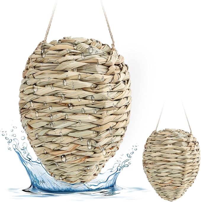 2 Pack Large Fake Wasp Nest Decoy, Woven Reed Wasp Hornet Decoys, Waterproof Faux Hornets Nest, Outdoor Hanging Decoration for Patio, Garden, Eaves