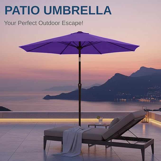11FT Patio Umbrella, Outdoor Umbrella with with 8 Sturdy Fiberglass Ribs,Market Table Umbrella with Push Button Tilt and Crank,Suit for Backyard,Garden,Pool,Deck(Dark Purple)